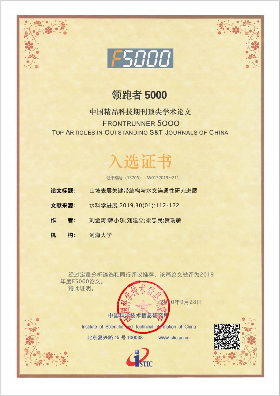 杏吧原创山坡关键带水文过程研究成果获“领跑者5000”论文奖